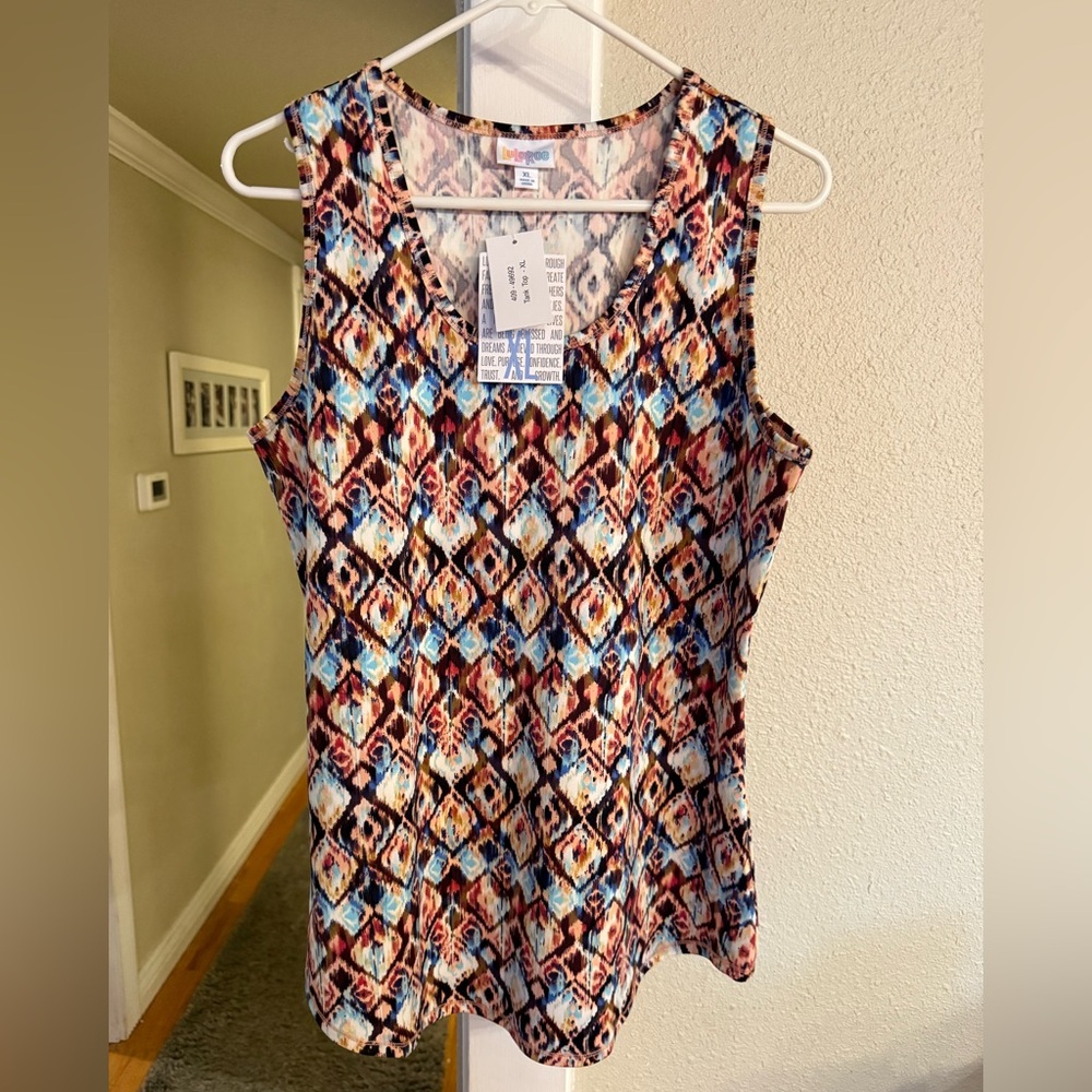 Lularoe Geometric Brown Peach Blue Tanktop Tank Top size XL NWT